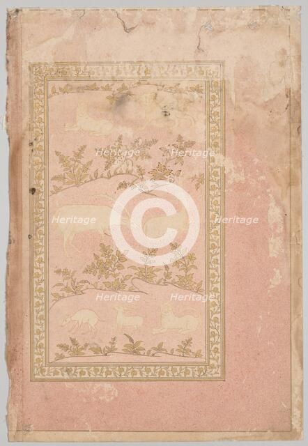 Stenciled Scenes of Lion and Gazelle, c. 1710. Creator: Unknown.