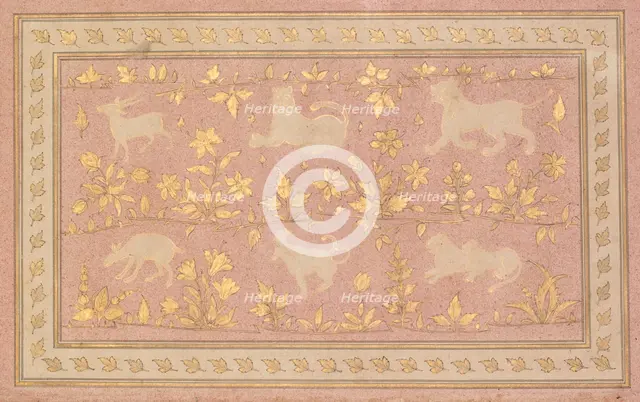Stenciled Scenes of Lion and Gazelle, c. 1710. Creator: Unknown.