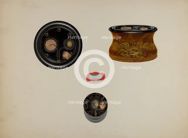 Stencilled Inkwells, c. 1940. Creator: Lawrence Flynn.