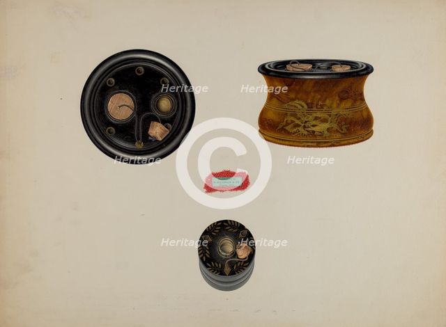 Stencilled Inkwells, c. 1940. Creator: Lawrence Flynn.