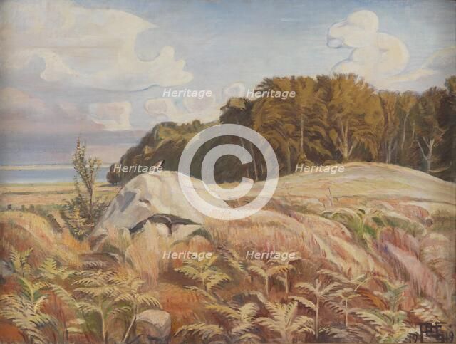 Stendysse on the edge of the forest, Dyrnæs, 1919. Creator: Poul S. Christiansen.