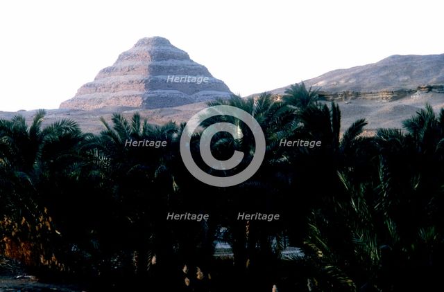 Step Pyramid of King Djoser behind the Nile's flood plain, Saqqara, Egypt, 3rd Dynasty, c2600 BC. Artist: Imhotep