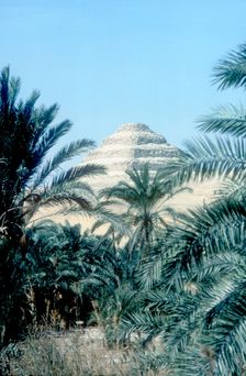 Step Pyramid (behind palms) of King Djoser, Saqqara, Egypt, 3rd Dynasty, c2600 BC. Artist: Imhotep