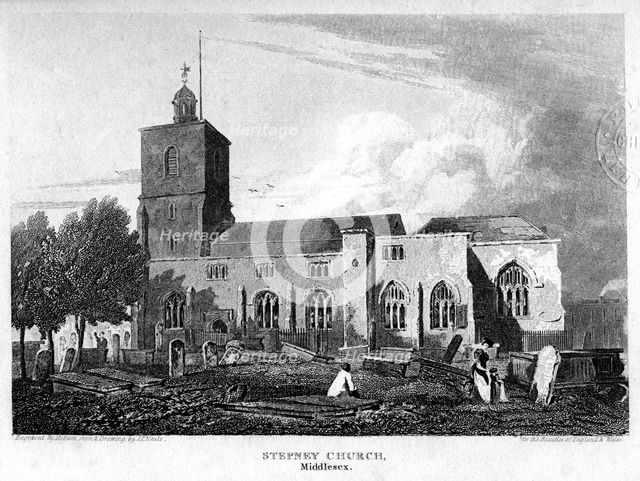 Stepney Church, London, 1815.Artist: Hobson