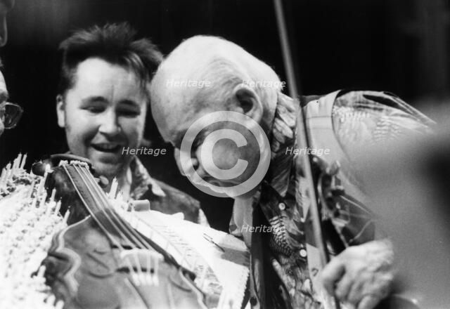 Stephane Grappelli, Nigel Kennedy; Barbican, London, 1994. Creator: Brian Foskett.