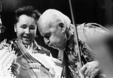Stephane Grappelli, Nigel Kennedy; Barbican, London, 1994. Creator: Brian Foskett