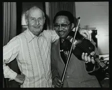 Stephane Grappelli and Claude Fiddler Williams at the Forum Theatre, Hertfordshire, 1980. Creator: Denis Williams