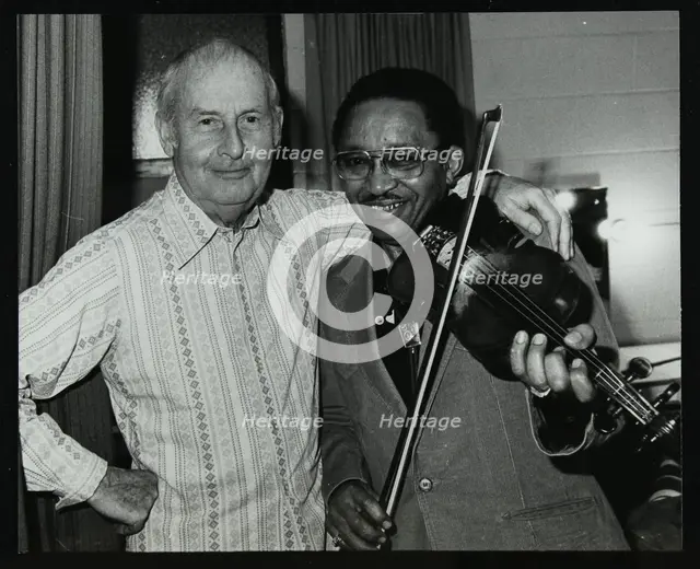 Stephane Grappelli and Claude 'Fiddler' Williams at the Forum Theatre, Hertfordshire, 1980. Creator: Denis Williams.