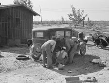 Stephens brothers, who own combine cooperatively..., Nyssa Heights district, Oregon, 1939. Creator: Dorothea Lange