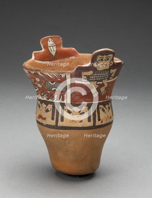 Stepped-Rim Beaker Depicting Human Figures, Faces, and Abstract Motifs, 180 B.C./A.D. 500. Creator: Unknown.