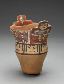 Stepped-Rim Beaker Depicting Human Figures, Faces, and Abstract Motifs, 180 B.C./A.D. 500. Creator: Unknown