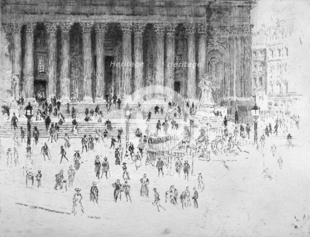Steps outside the west front of St Paul's Cathedral, City of London, 1900. Artist: Joseph Pennell