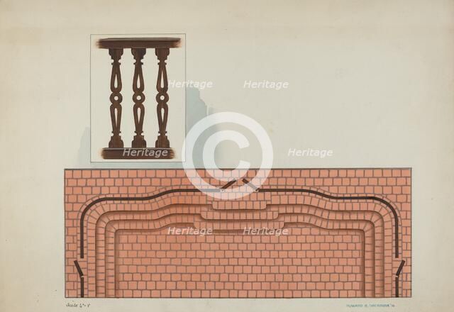 Steps Leading to Chancel Rail and Detail of Railing, San Luis Rey Mission Church, 1936. Creator: Howard H. Sherman.
