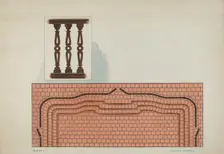 Steps Leading to Chancel Rail and Detail of Railing, San Luis Rey Mission Church, 1936. Creator: Howard H. Sherman