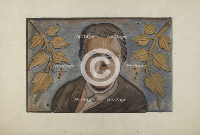 Stern Board Carving, c. 1937. Creator: Sumner Merrill.