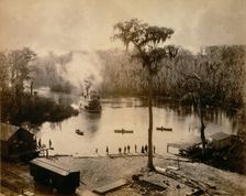 Stern-Wheeler Arriving at Silver Springs, Florida, after an Overnight Run up the St. John..., 1886. Creator: George Barker