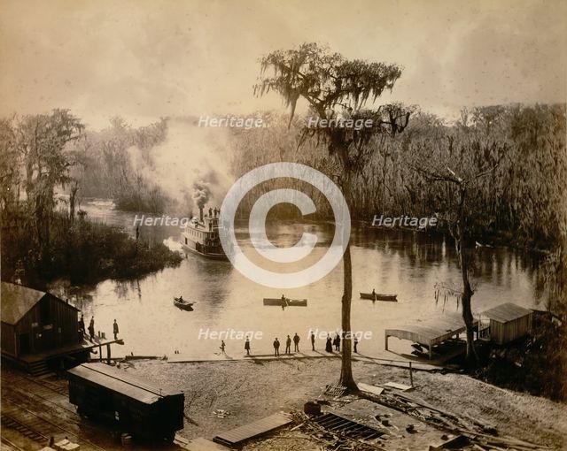 Stern-Wheeler Arriving at Silver Springs, Florida, after an Overnight Run up the St. John..., 1886. Creator: George Barker.