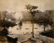 Stern-Wheeler Arriving at Silver Springs, Florida, after an Overnight Run up the St. John..., 1886. Creator: George Barker