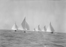 Stern view of W Class boats racing downwind, 1933. Creator: Kirk & Sons of Cowes