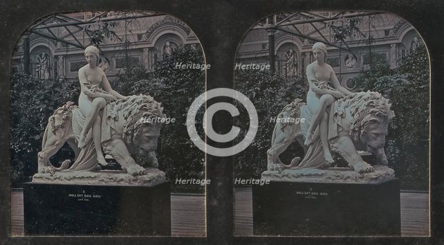 Stereograph, Crystal Palace, John Bell's Una and the Lion, 1854-62. Creator: London Stereoscopic & Photographic Co.