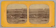 Stereograph of deceased Confederate soldiers near a fence at Antietam, Maryland, 1862. Creator: Alexander Gardner