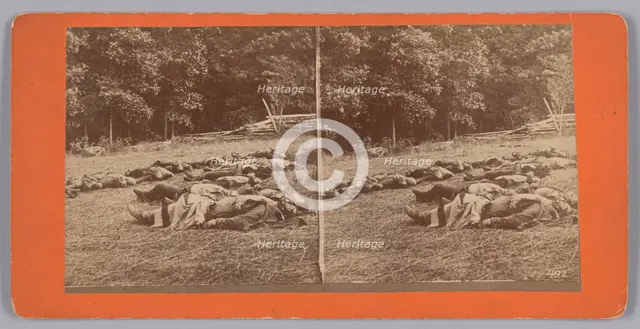 Stereograph of deceased soldiers on the battlefield after Gettysburg, 1863. Creator: Tim O'Sullivan.