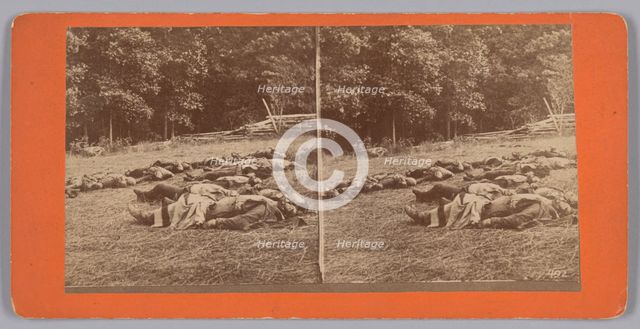 Stereograph of deceased soldiers on the battlefield after Gettysburg, 1863. Creator: Tim O'Sullivan.