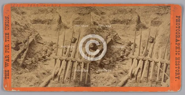 Stereograph of two deceased Confederate soldiers in a trench, 1865. Creator: Thomas C. Roche.