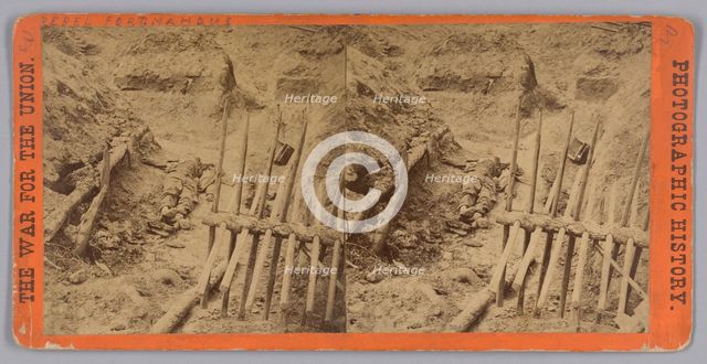Stereograph of two deceased Confederate soldiers in a trench, 1865. Creator: Thomas C. Roche.