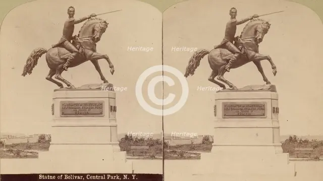 Stereographic View of Statue of Simon Bolivar by R. de la Cova, Central Park, New York, 1884-98. Creator: Edward Anthony.