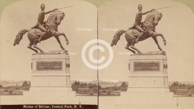 Stereographic View of Statue of Simon Bolivar by R. de la Cova, Central Park, New York, 1884-98. Creator: Edward Anthony.