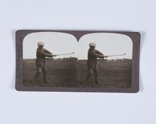 Stereoscopic card of JH Taylor playing a shot, c1920