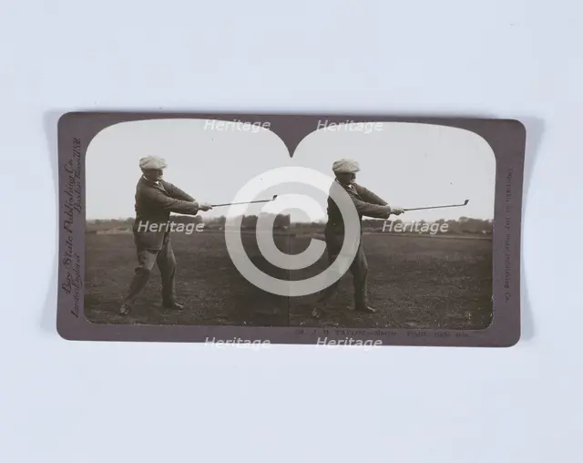 Stereoscopic card of JH Taylor playing a shot, c1920. Creator: Unknown.