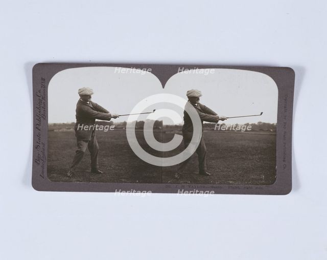 Stereoscopic card of JH Taylor playing a shot, c1920. Creator: Unknown.