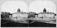 Stereoscopic image of the market square, Malmö, Sweden, 1865
