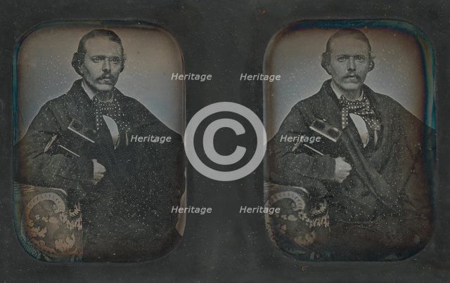 Stereoscopic Portrait of Man Holding Stereoscopic Viewer, 1840s-60s. Creator: Unknown.