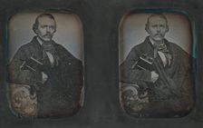 Stereoscopic Portrait of Man Holding Stereoscopic Viewer, 1840s-60s. Creator: Unknown