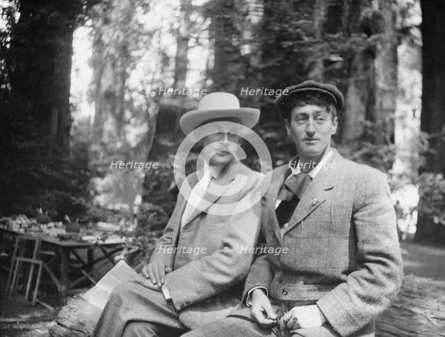 Sterling, George, Mr., and an unidentified man, seated outdoors, between 1906 and 1914. Creator: Arnold Genthe.