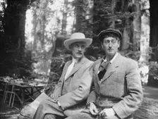 Sterling, George, Mr., and an unidentified man, seated outdoors, between 1906 and 1914. Creator: Arnold Genthe