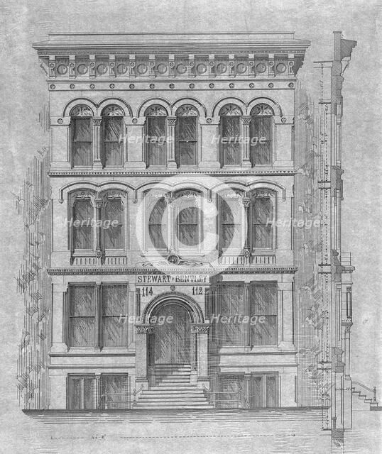 Stewart-Bentley Building, Chicago, Illinois, Elevation and Exterior Wall Section, 1872. Creator: Carter Drake and Wight.