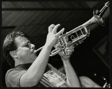 Steve Waterman playing the trumpet at The Fairway, Welwyn Garden City, Hertfordshire, 10 May 1992. Artist: Denis Williams