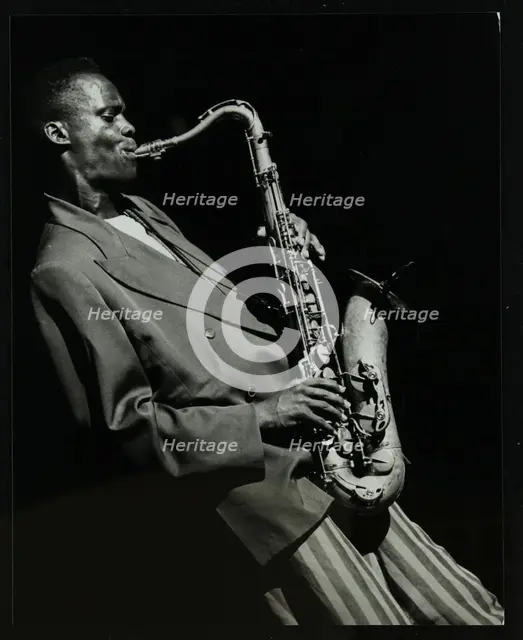 Steve Williamson playing tenor saxophone at the Forum Theatre, Hatfield, Hertfordshire, 1990. Creator: Denis Williams.