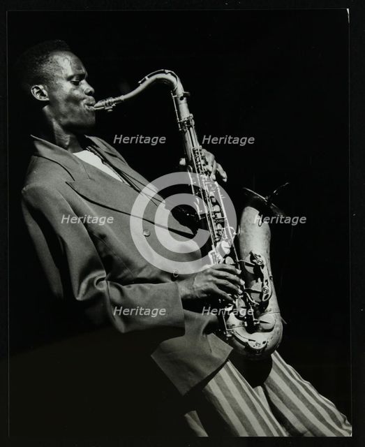 Steve Williamson playing tenor saxophone at the Forum Theatre, Hatfield, Hertfordshire, 1990. Artist: Denis Williams