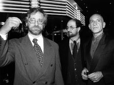 Steven Spielberg (1947- ), Salman Rushdie (1947- ), Writer, and Ben Kingsley (1943- ), Actor. Creator: John Nathan