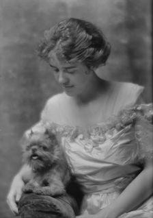 Stevens, J., Miss, with dog, portrait photograph, 1914 June 8. Creator: Arnold Genthe