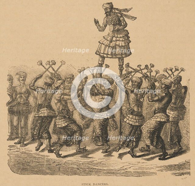 Stick Dancers from "Hagenbeck's World Renowned Ceylonese Exhibition", 1886. Creator: Unknown.