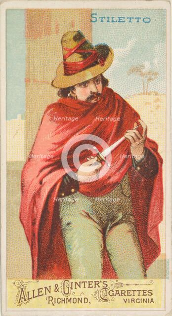 Stiletto, from the Arms of All Nations series (N3) for Allen & Ginter Cigarettes Brands, 1887. Creator: Allen & Ginter.