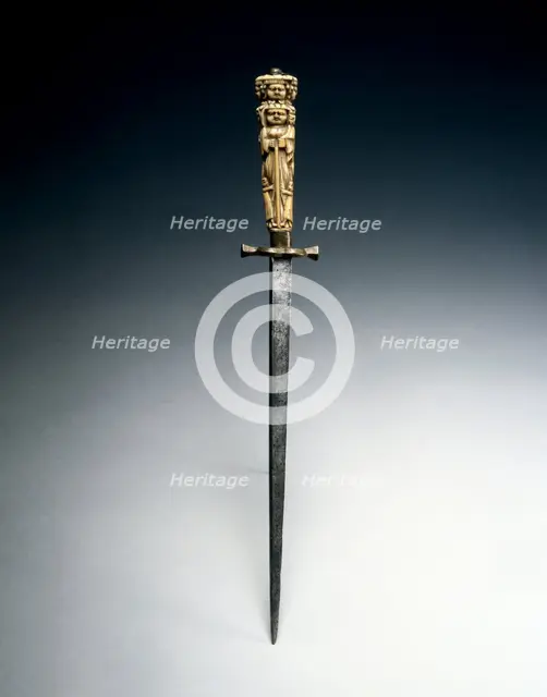Stiletto with Grip Fashioned as Figures of Charity, Justice, and Hope, c. 1650. Creator: Unknown.