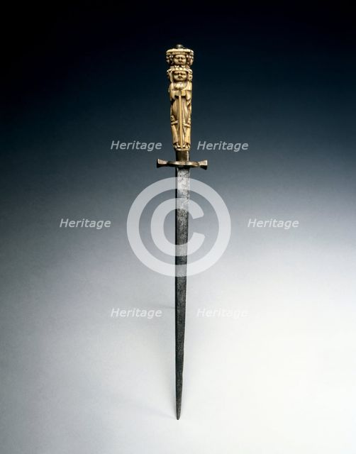 Stiletto with Grip Fashioned as Figures of Charity, Justice, and Hope, c. 1650. Creator: Unknown.