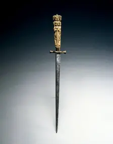 Stiletto with Grip Fashioned as Figures of Charity, Justice, and Hope, c. 1650. Creator: Unknown